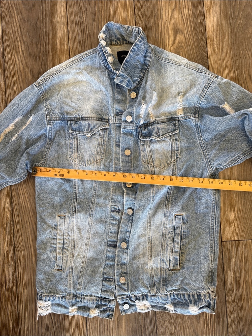 Distressed Oversized Light Wash Denim Jacket Longline Trucker Grunge - Picture 5 of 6
